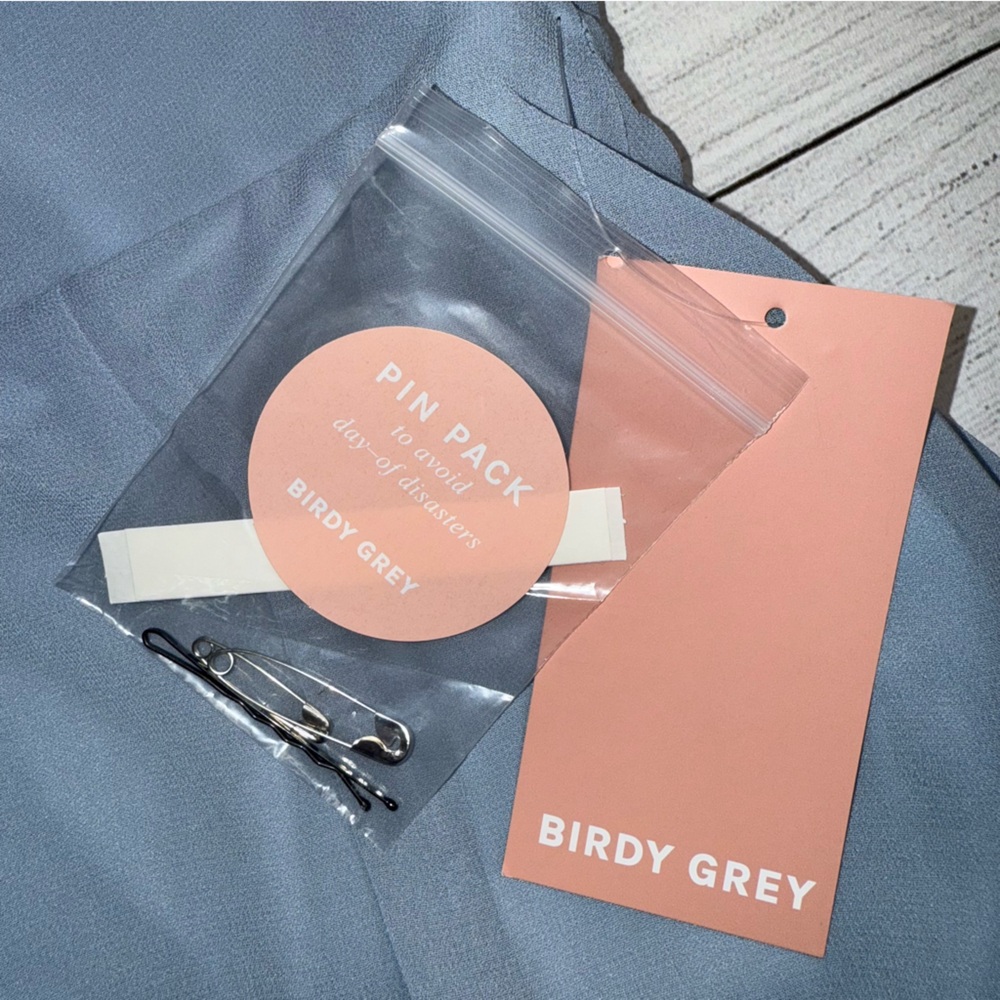 Birdy Grey NWT Devin Dress Gown Chiffon in Dusty Blue Size Medium Bridesmaid - Picture 6 of 14